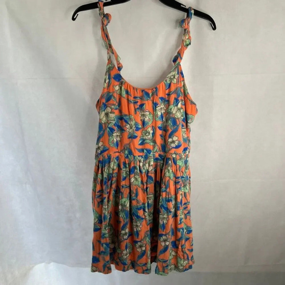 Free People Dear You Orange Floral Mini Halter Backless Dress Tunic Top Sz MD - Picture 9 of 9